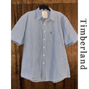 Timberland~Blue/White Checkered Men's SS button-down shirt~100% cotton~EUC